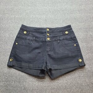 Refuge Denim Shorts Womens 10 Black Excellent High Waist Triple Button Cuffed